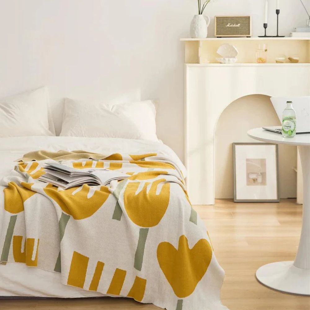 Vår Tulpan Blommig Stickad Filt