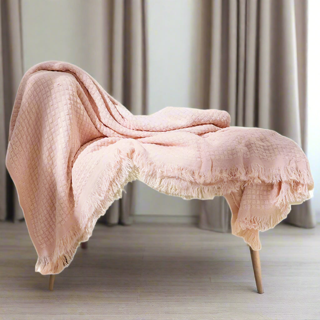 Vaffelväv Bomulls Stickad Fringing Filt