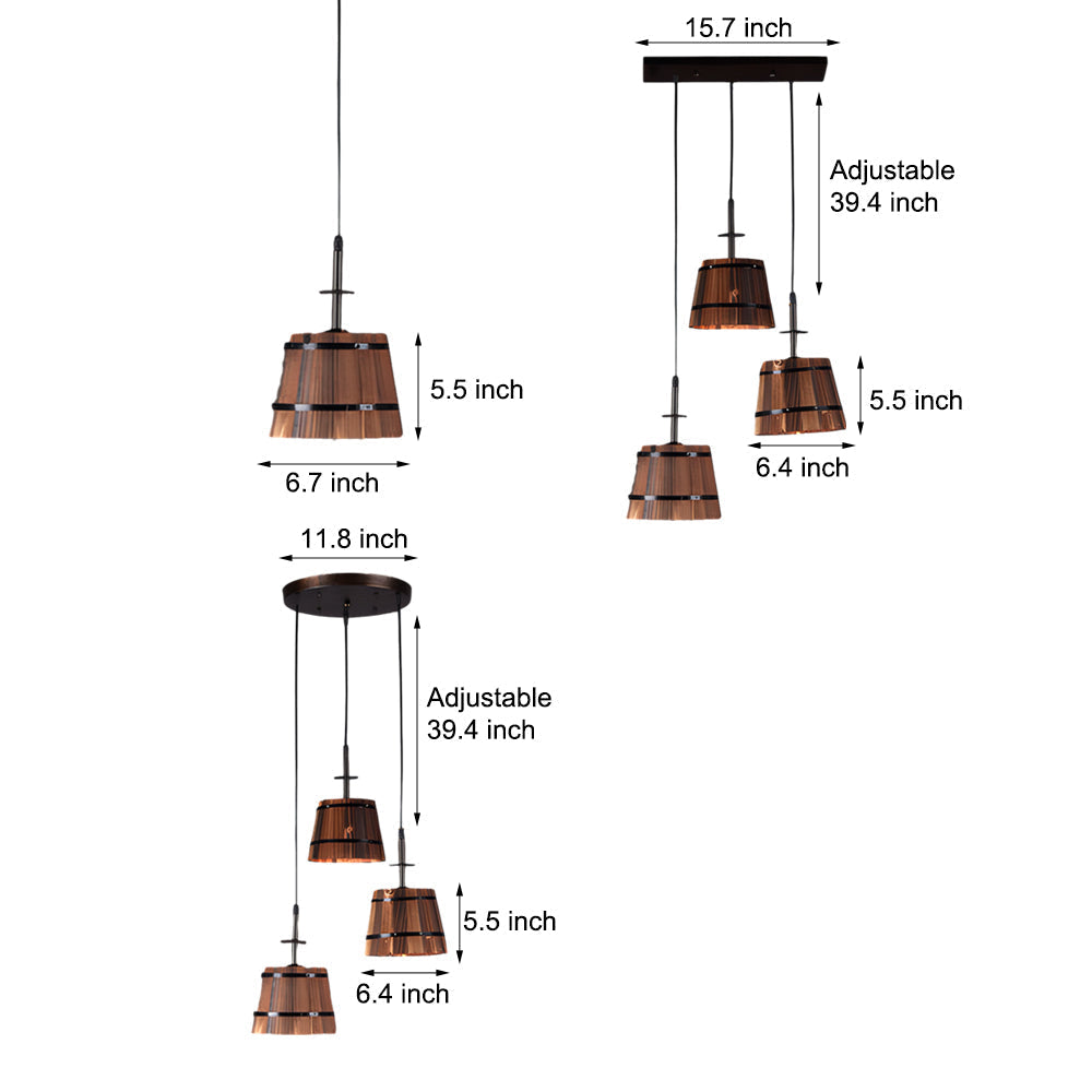 1/3 Ljus Rustik Trä Hink Lock Hänglampa för Café Bar