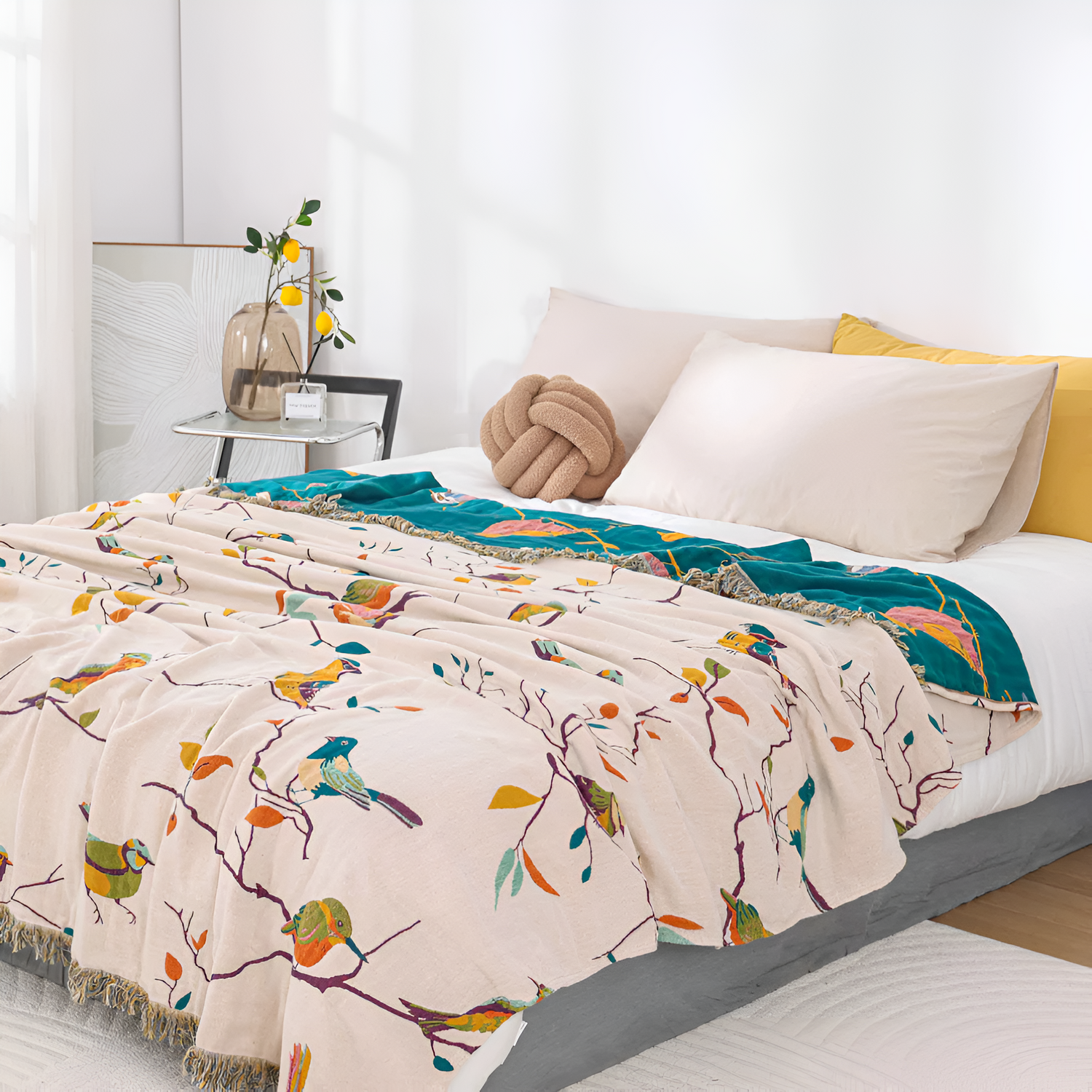 Fantasifull Fågel Tofs Bomull Filt