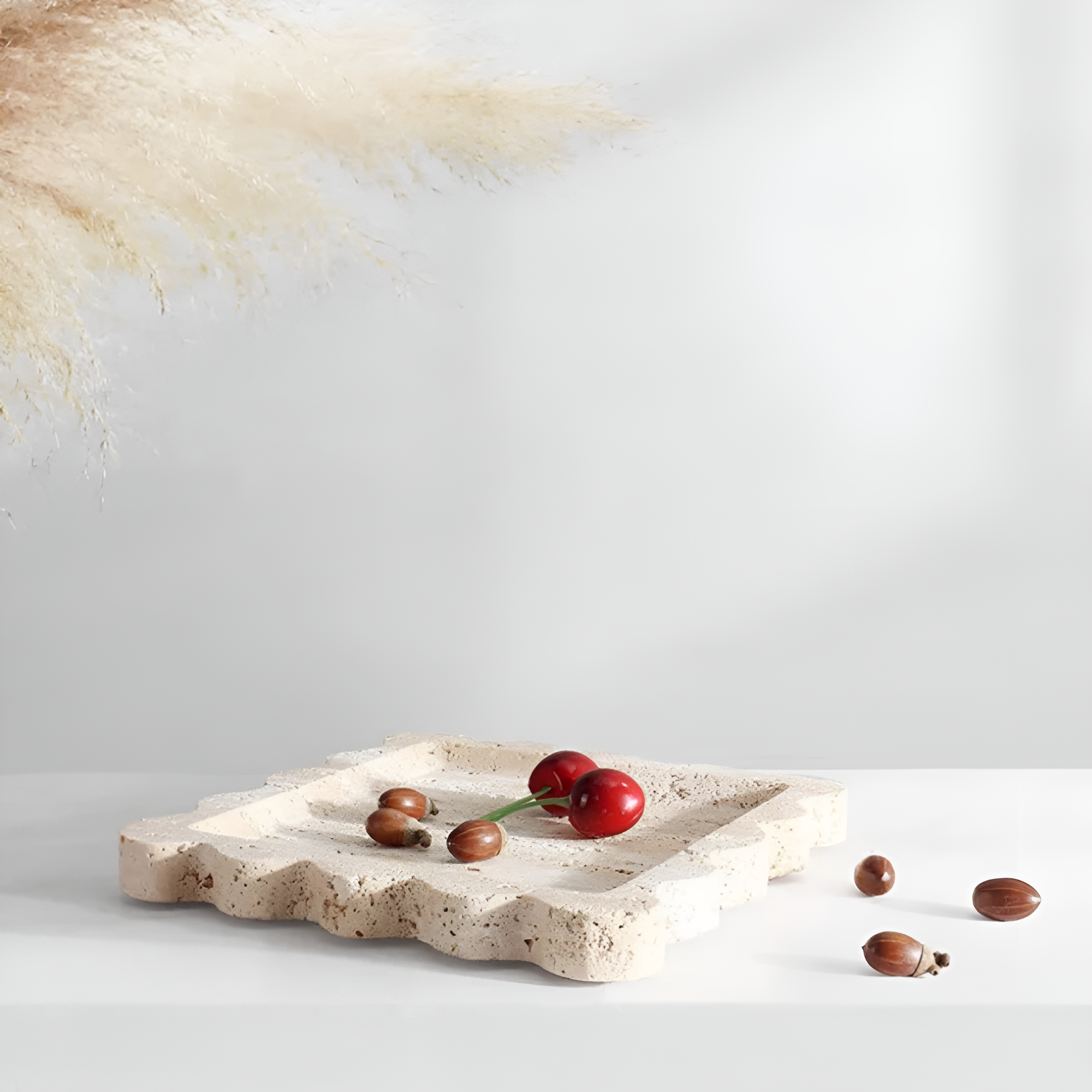 Scalloped Marble Travertine Jewelry Tray