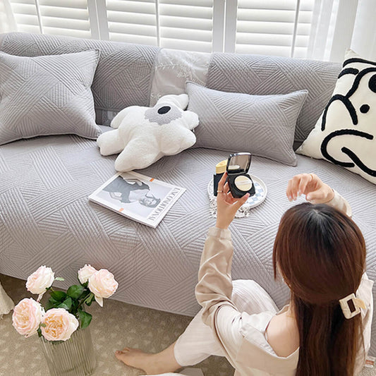 Minimalist All-Season Solid Cotton Geometric Sofföverdrag