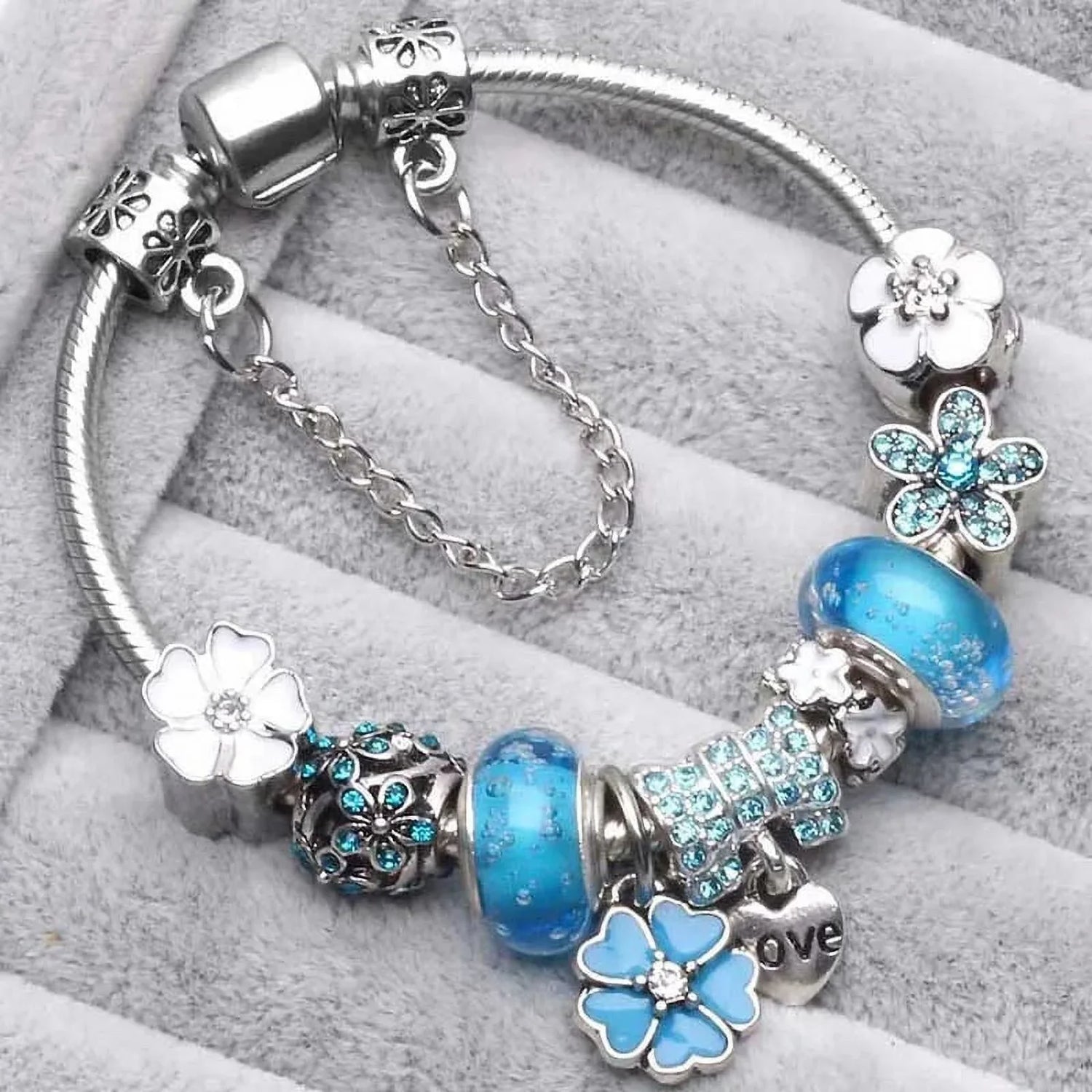 Armband Silver Charm | Blomsterpärlor Present Smycken Kvinnor