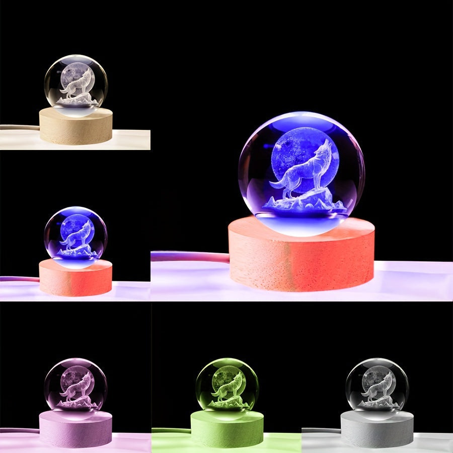 WolfLamp - 3D Snygg Wolf Glas Snöglob USB Nattlampa