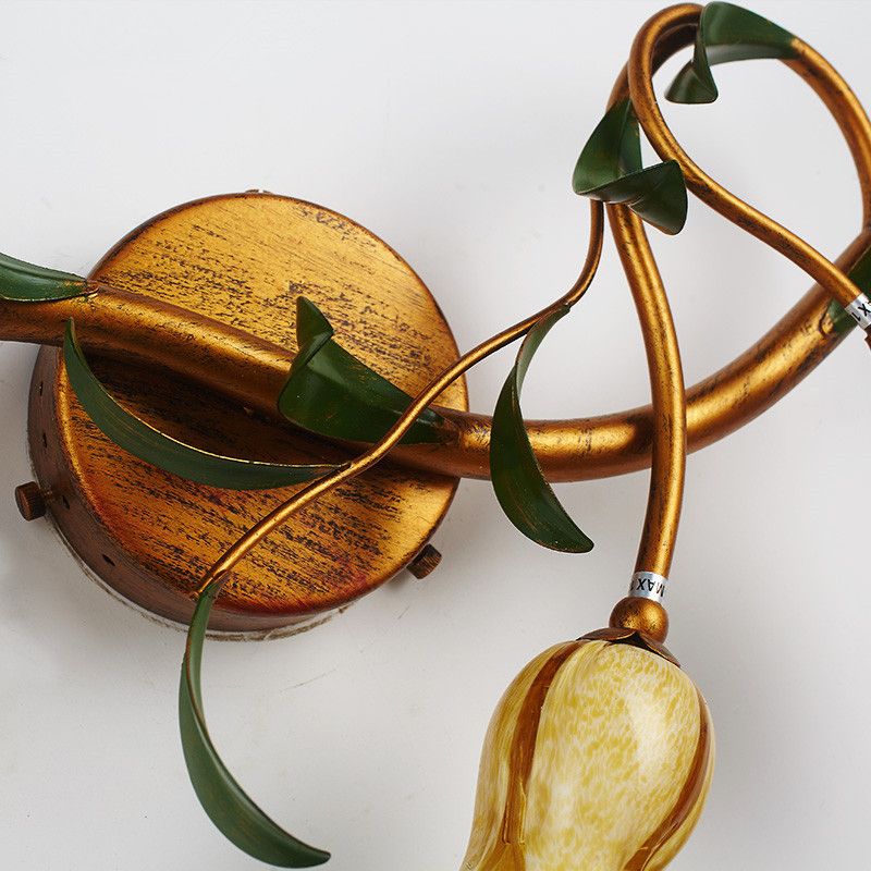 Vintage Bloem LED Vägglampa Koppar Badrum Sovrum Metall Glas 3/5 Lampor