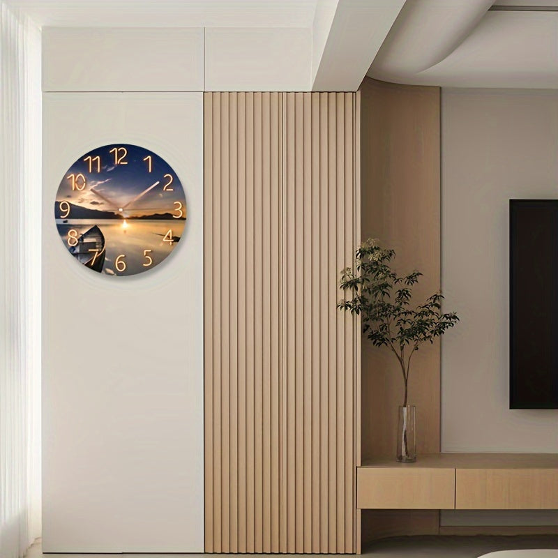 12-tums rund tyst väggklocka - glas, modern design
