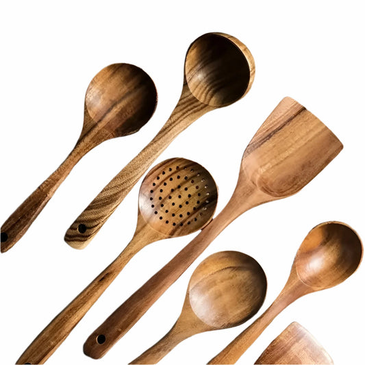 Trä-köksredskapsset – 5-delat set Naturliga stekpenslar för non-stick-pannor