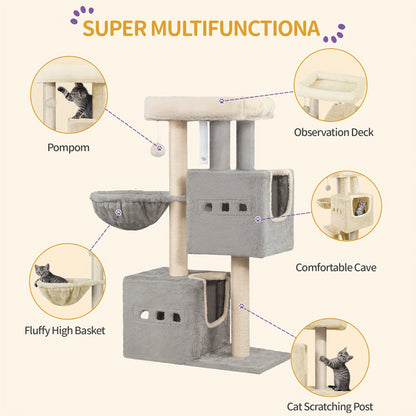 Flerfärgad Kattträd med Klösstolpe och Mysiga Grottor