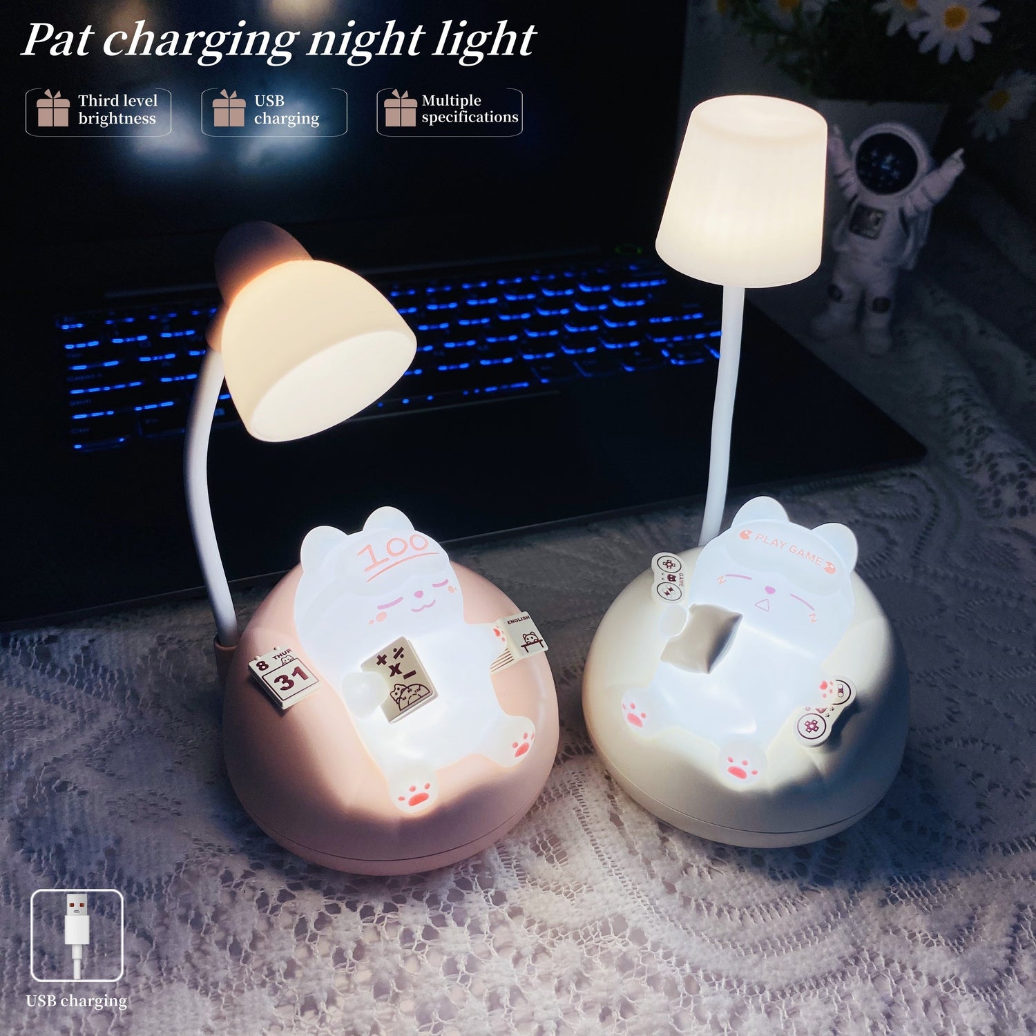 SleepyKitten - USB Laddningsbar LED Katt Nattlampa