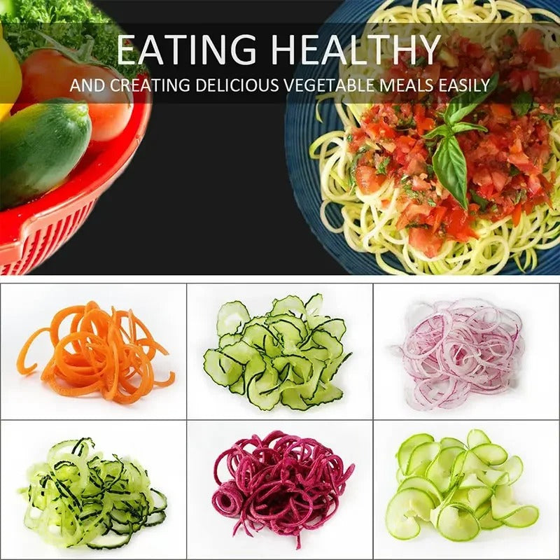 4 i 1 Rotera Skärblad Grönsak Spiralizer Nudelmaskin Med Suga kopp