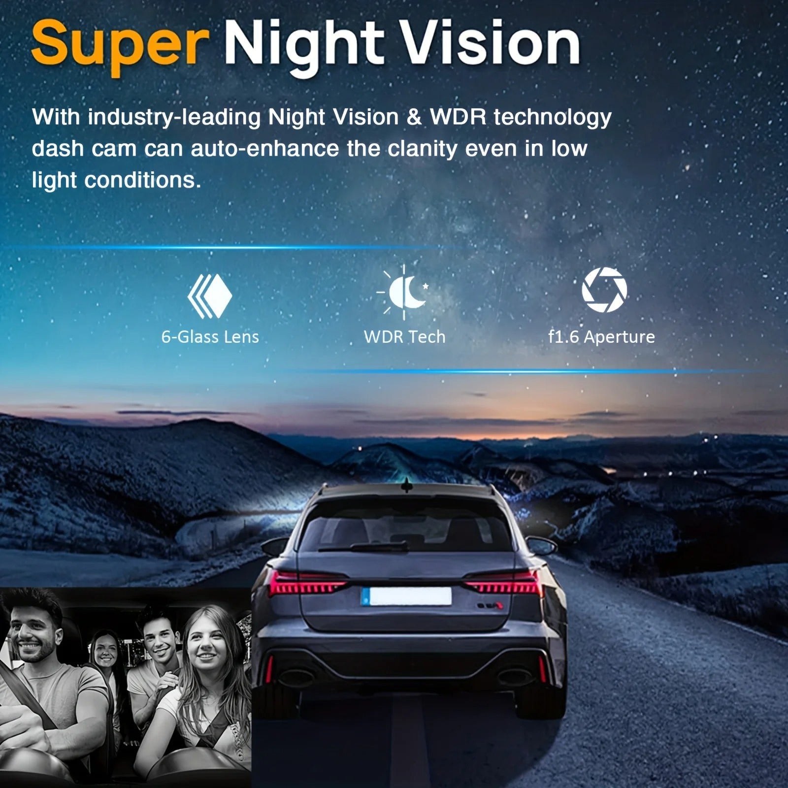 1080P WiFi Dubbelkamera Dash Cam – Främre &amp; Inuti Bilkamera med IR Nattvision &amp; Loopinspelning