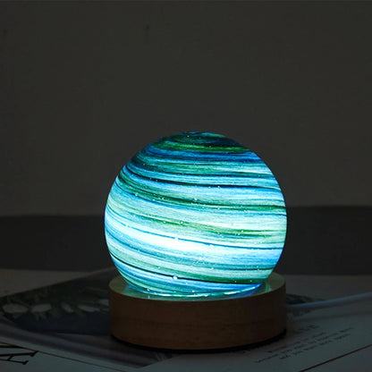 Kristallmåne Lampa med Träbas