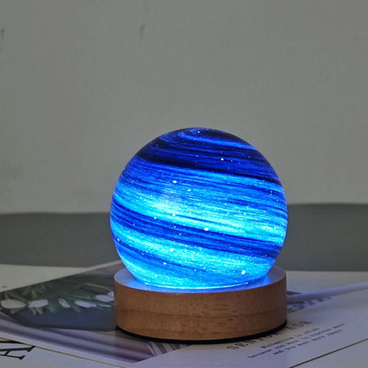 Kristallmåne Lampa med Träbas