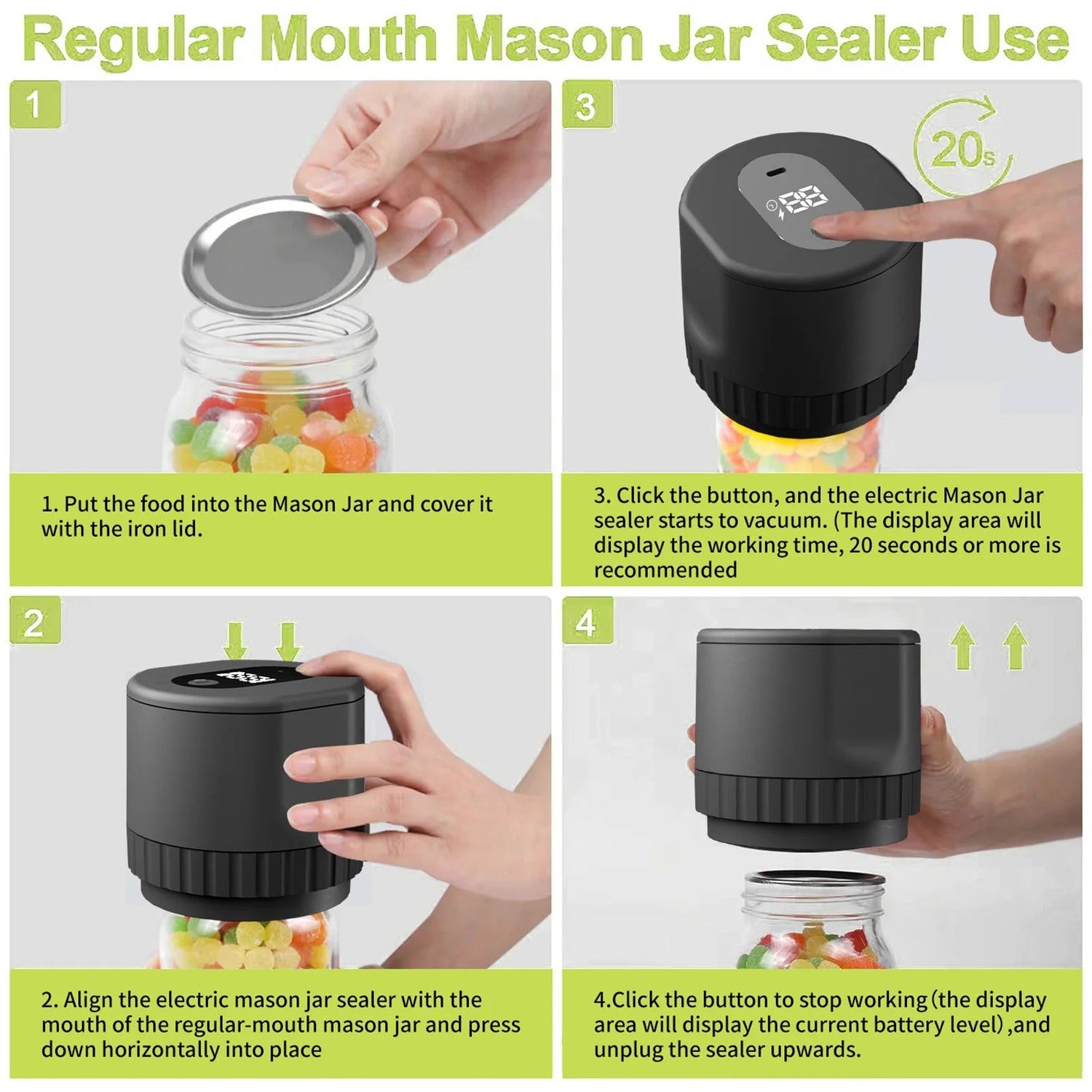 Premium Elektrisk Mason Jar Vakuumförseglare Kit