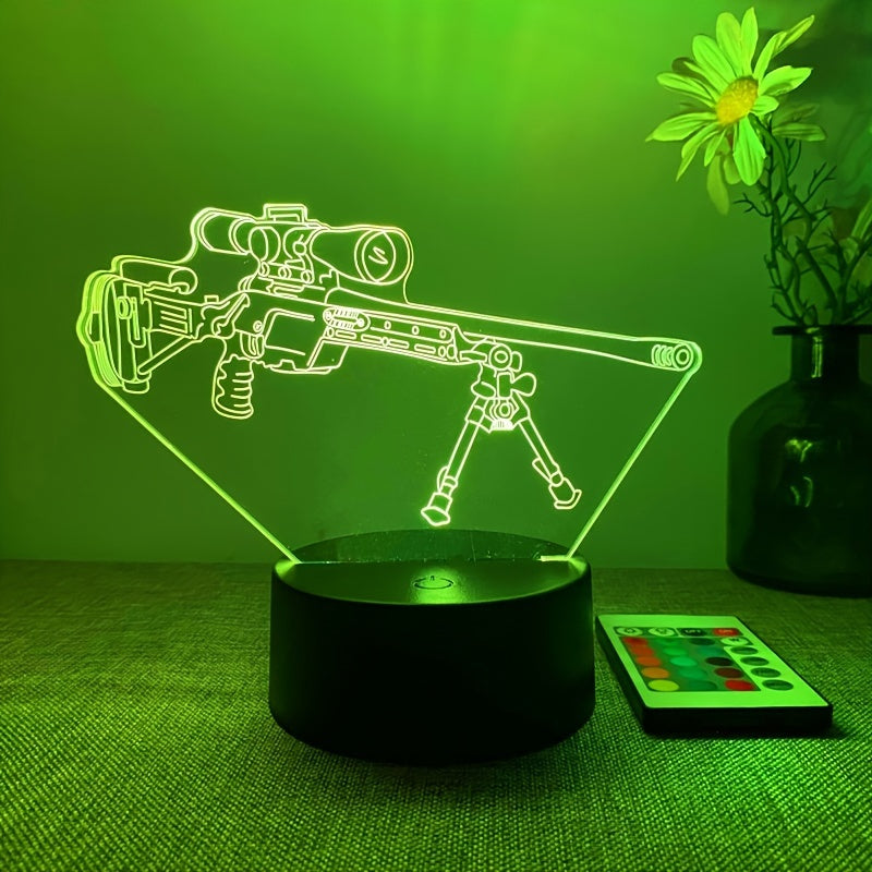 LumiGlow - 3D LED Nattlampa Svart Pistolform, 16 Färger Fjärrkontroll, USB