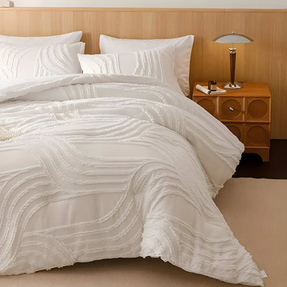 PureHaven Duvet-set - 3 delar Lyxig Randig Klippt Sängöverdrag