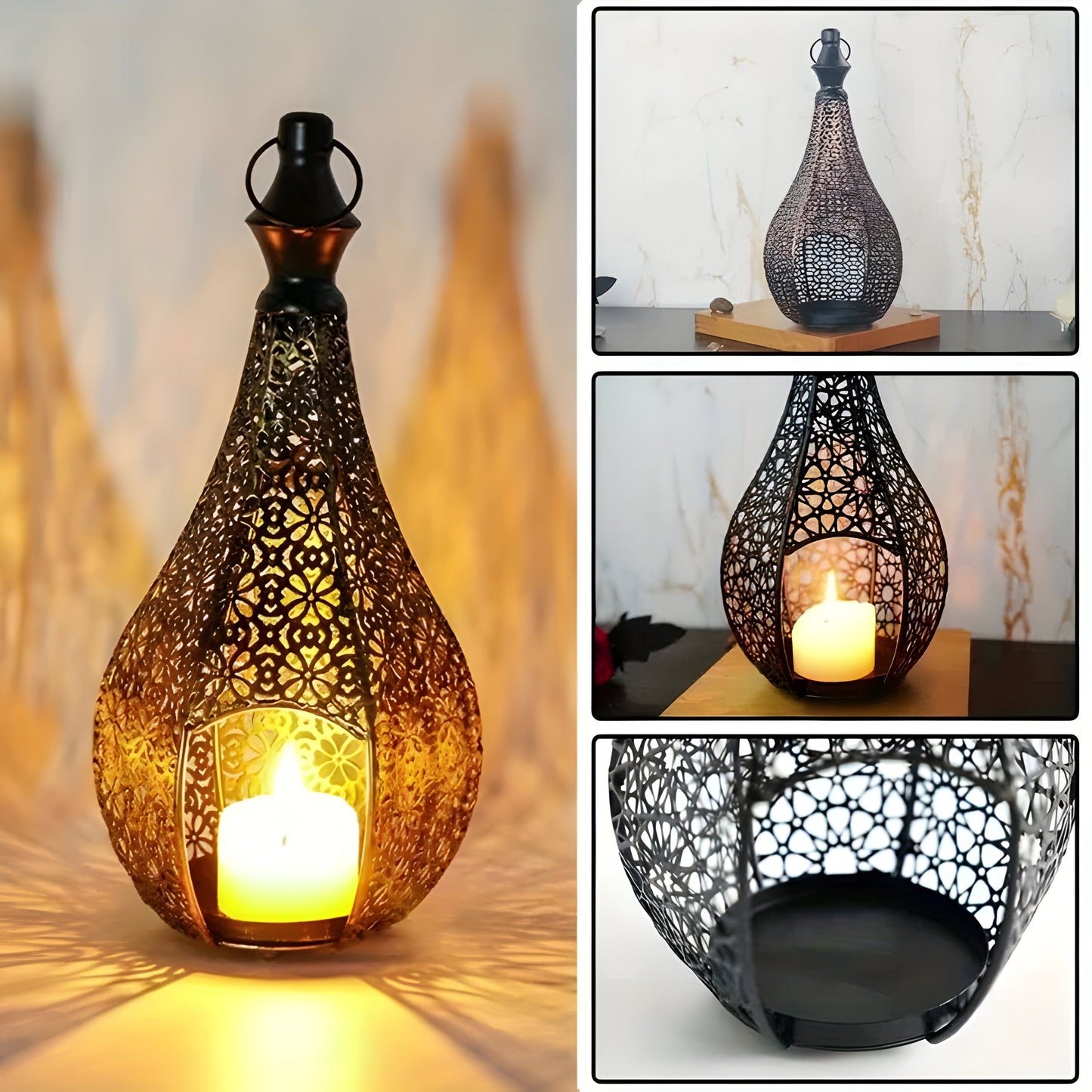 MoroccanGlow Ljuslykta - Vintage Metall Ljusställningslykta