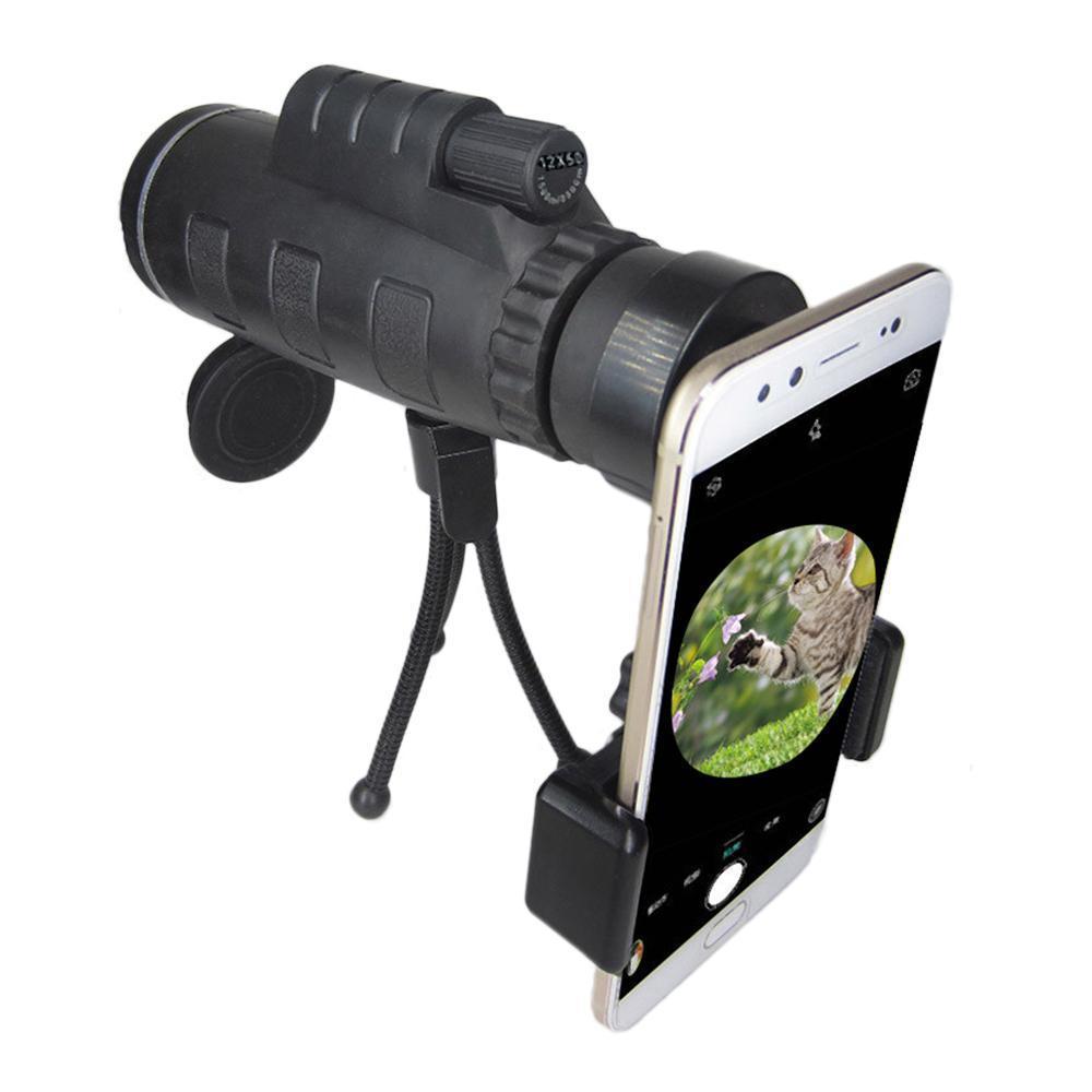 Carvallo FernZoom 12X Pro | 12x50 HD-teleskop med smartphone-hållare | Vattentät & kompakt | Idealisk för natur, resor & sport