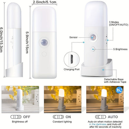LED Nattlampa med Rörelsesensor – USB-Uppladdningsbar och Justerbar Ljusstyrka för Sovrum och Korridorer