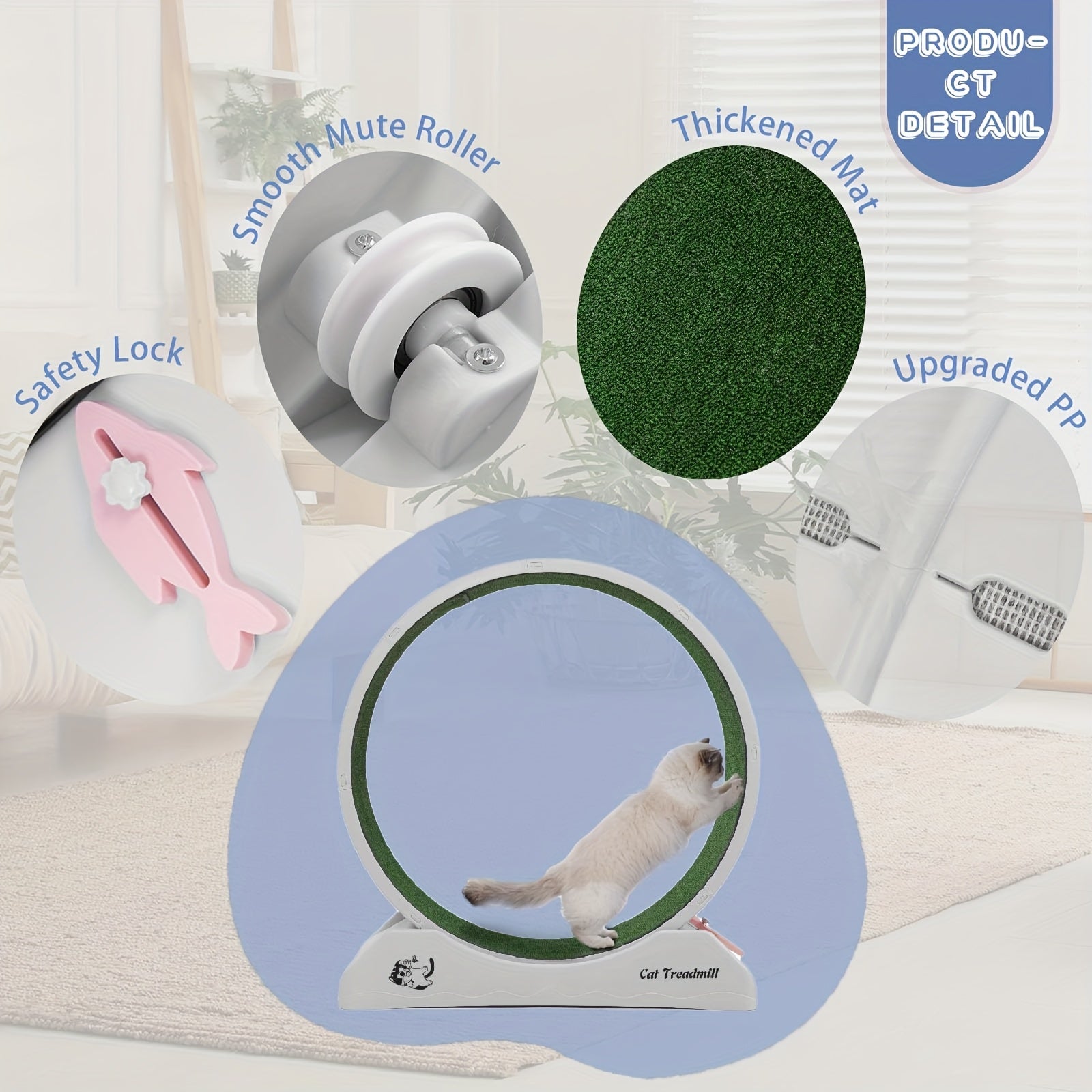 Inomhus kattträningshjul med mattbeklätt löpband, kattlöpande hjul för längre livslängd, plastkatt-hjul för fitness vikter