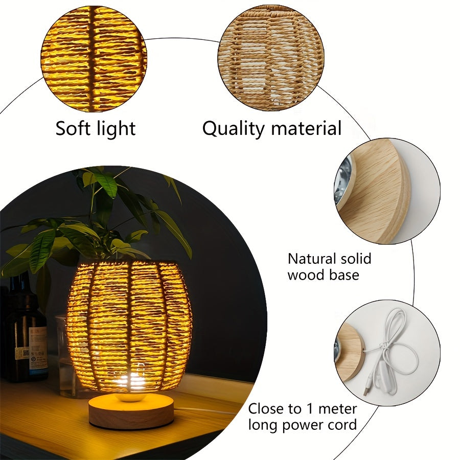 EcoLoom - Handgjord Trä Bordslampa med Varm LED Glöd
