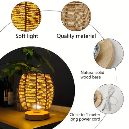 EcoLoom - Handgjord Trä Bordslampa med Varm LED Glöd