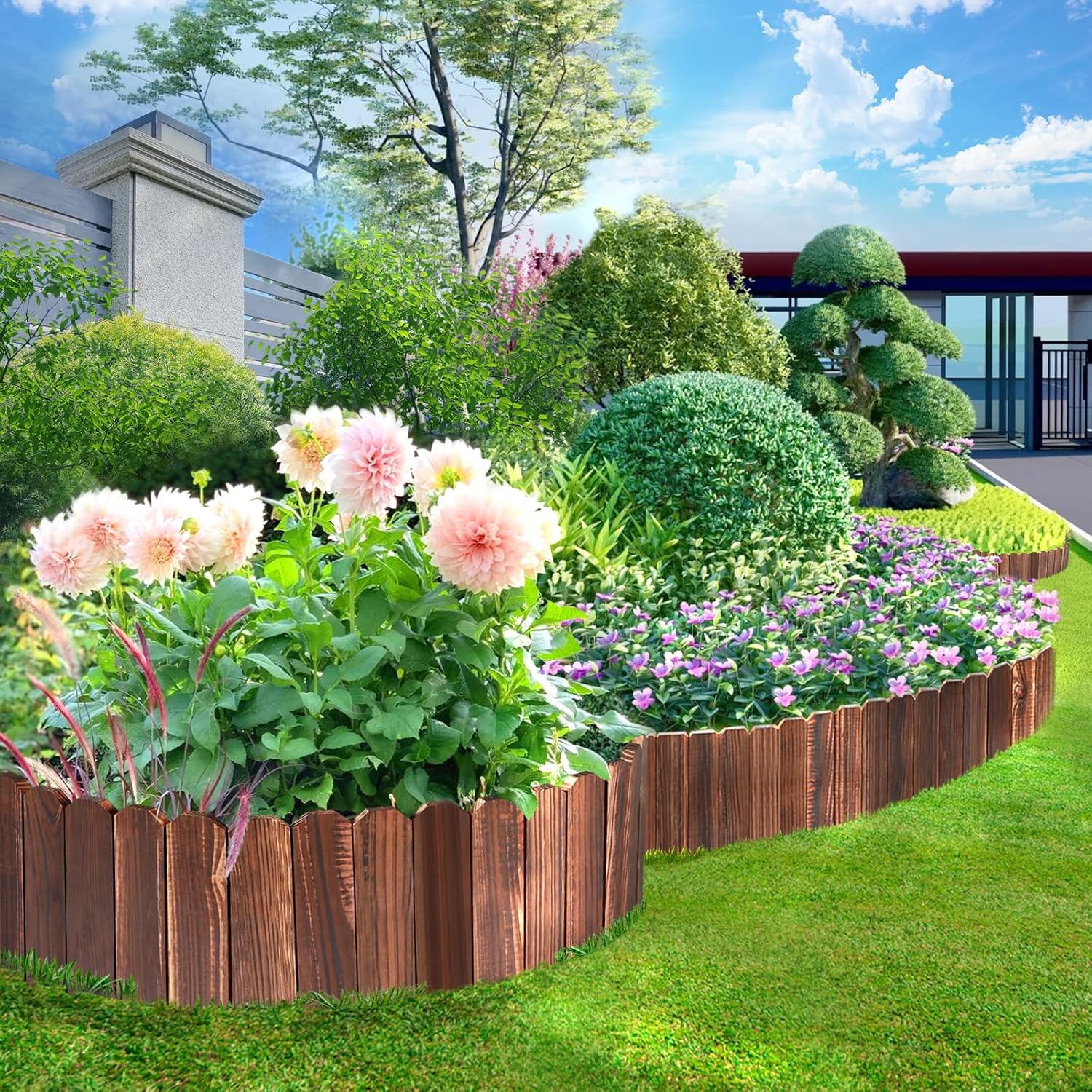 Flexibel trädgårdsstängsel i trä – Dekorativ kant för rabatt för trädgård &amp; terrass
