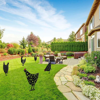 Dekorativa höns i metall - trädgårdssticker set för utomhusbruk