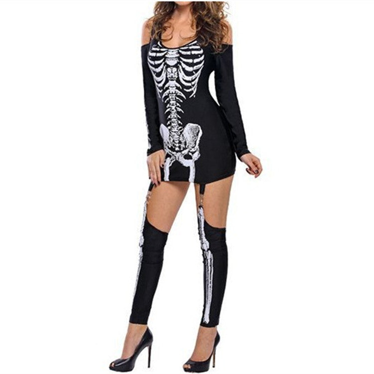 Kvinnors Halloweenkostym | Skeletttryck Mini