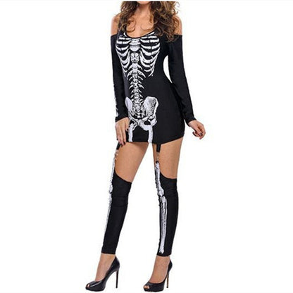 Kvinnors Halloweenkostym | Skeletttryck Mini