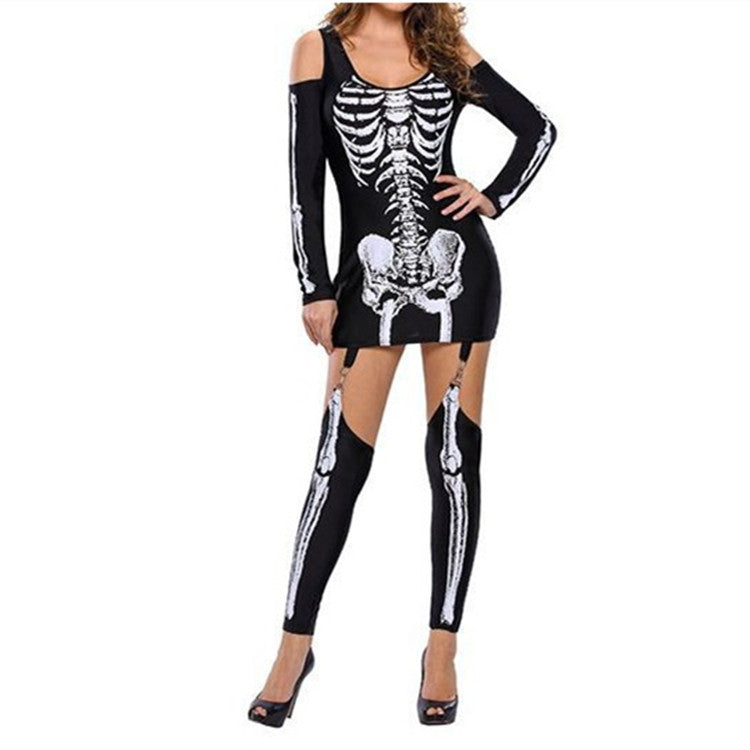 Kvinnors Halloweenkostym | Skeletttryck Mini
