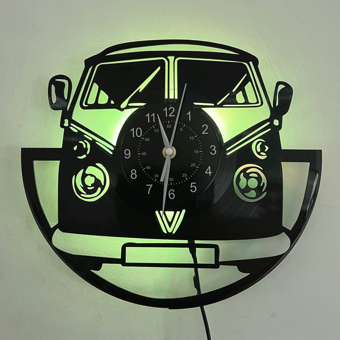 Vinylskiva Väckarklocka - Svart Bil Tyst Klocka för Vardagsrum, Sovrum och Kontor (LED-typ med USB tillgänglig)