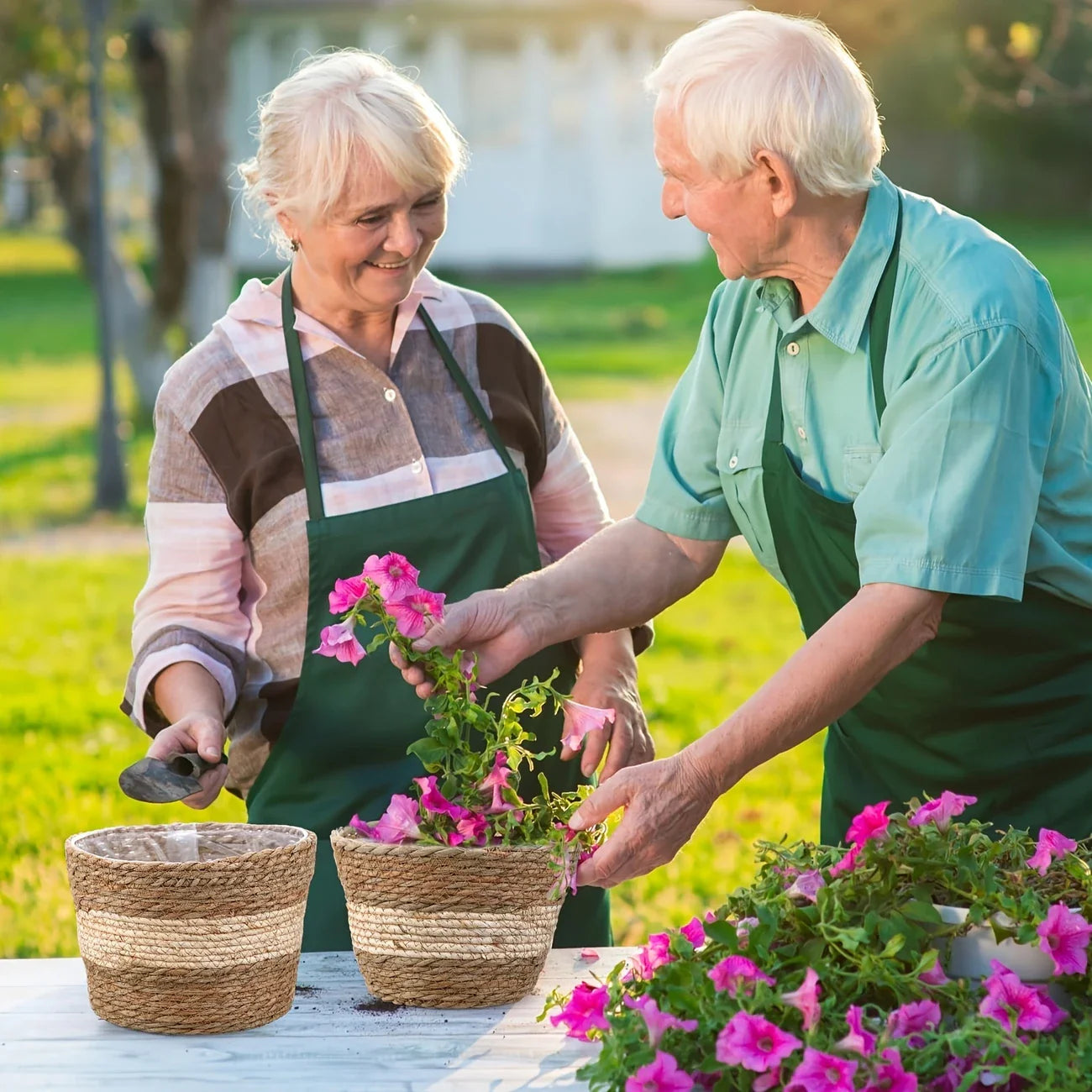 Dekorativa växtkorgar i sjögräs i 3-pack – Handflätade blomkrukor med folieinsats
