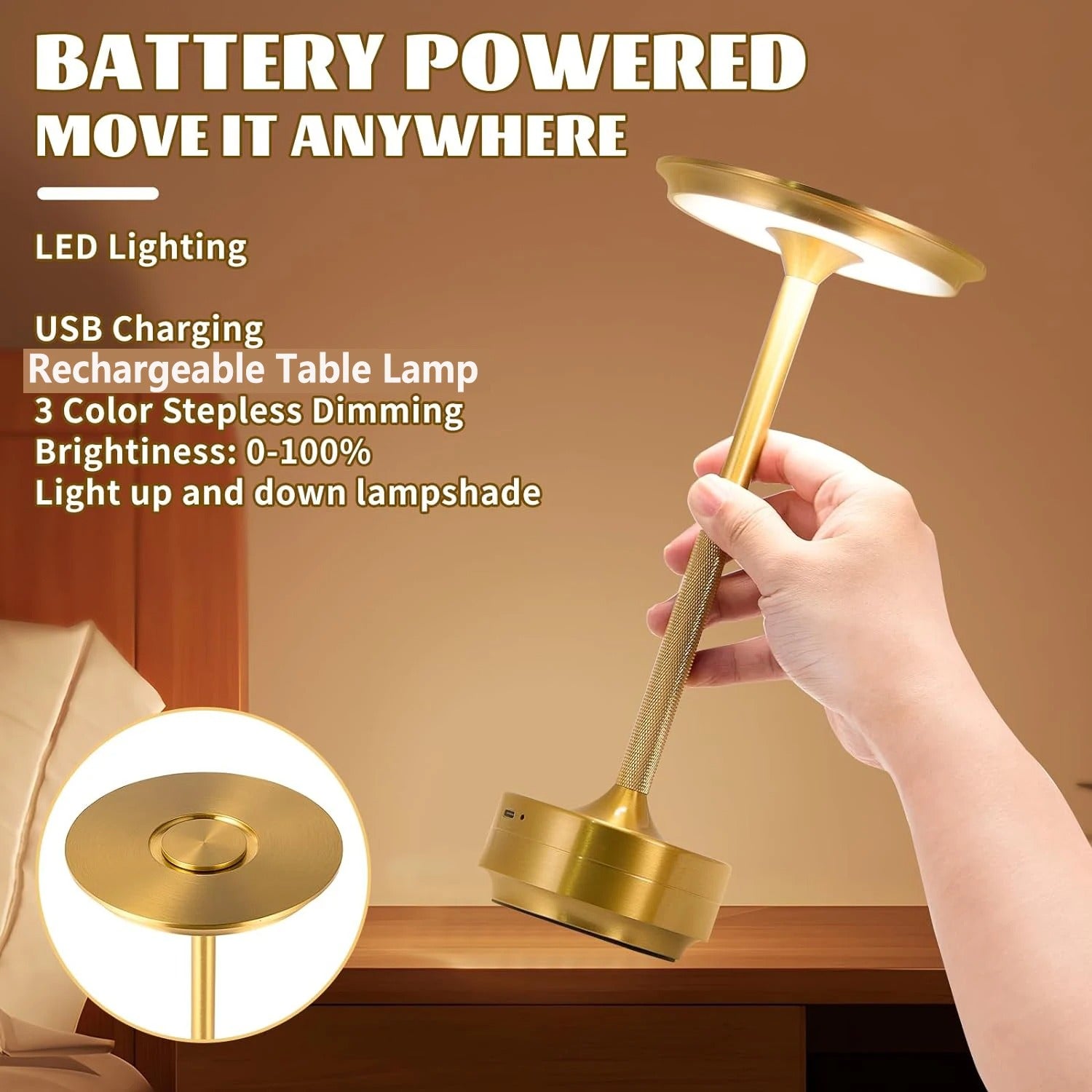 Modern Trådlös Bordslampa - Uppladdningsbar Med LED Touchsensor