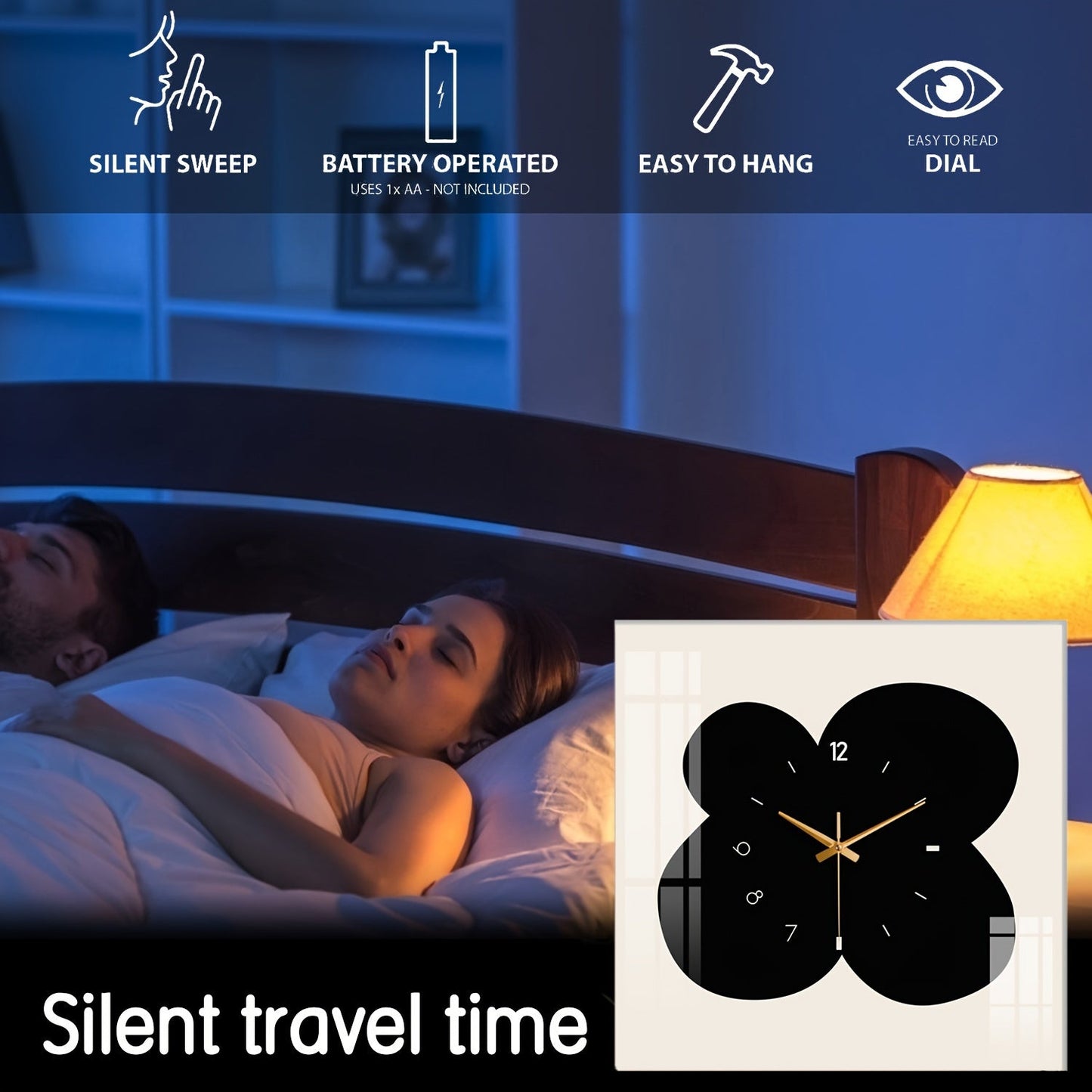 FloralTime - Tyst Fyrkantig Väggklocka med Blommönster