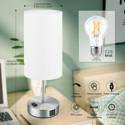 Lumora Sängbord Laddningslampa – Touch Control LED Nattduksbordslampa med USB-port