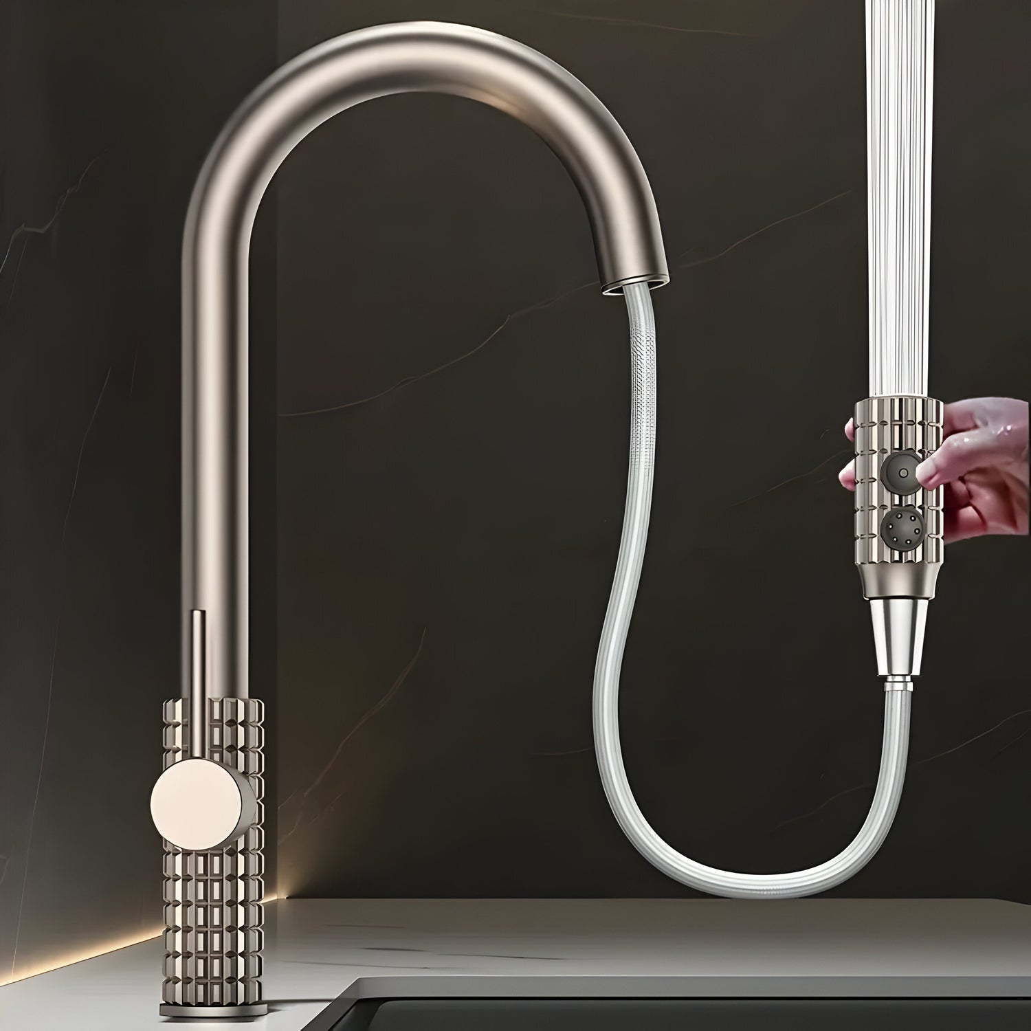 QuintaFlow - Hög båge metall kökskran