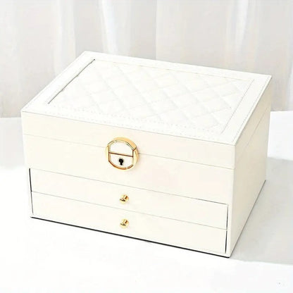 Smyckeslåda i läder | Låsbart flerlagers förvaringsorganiserare