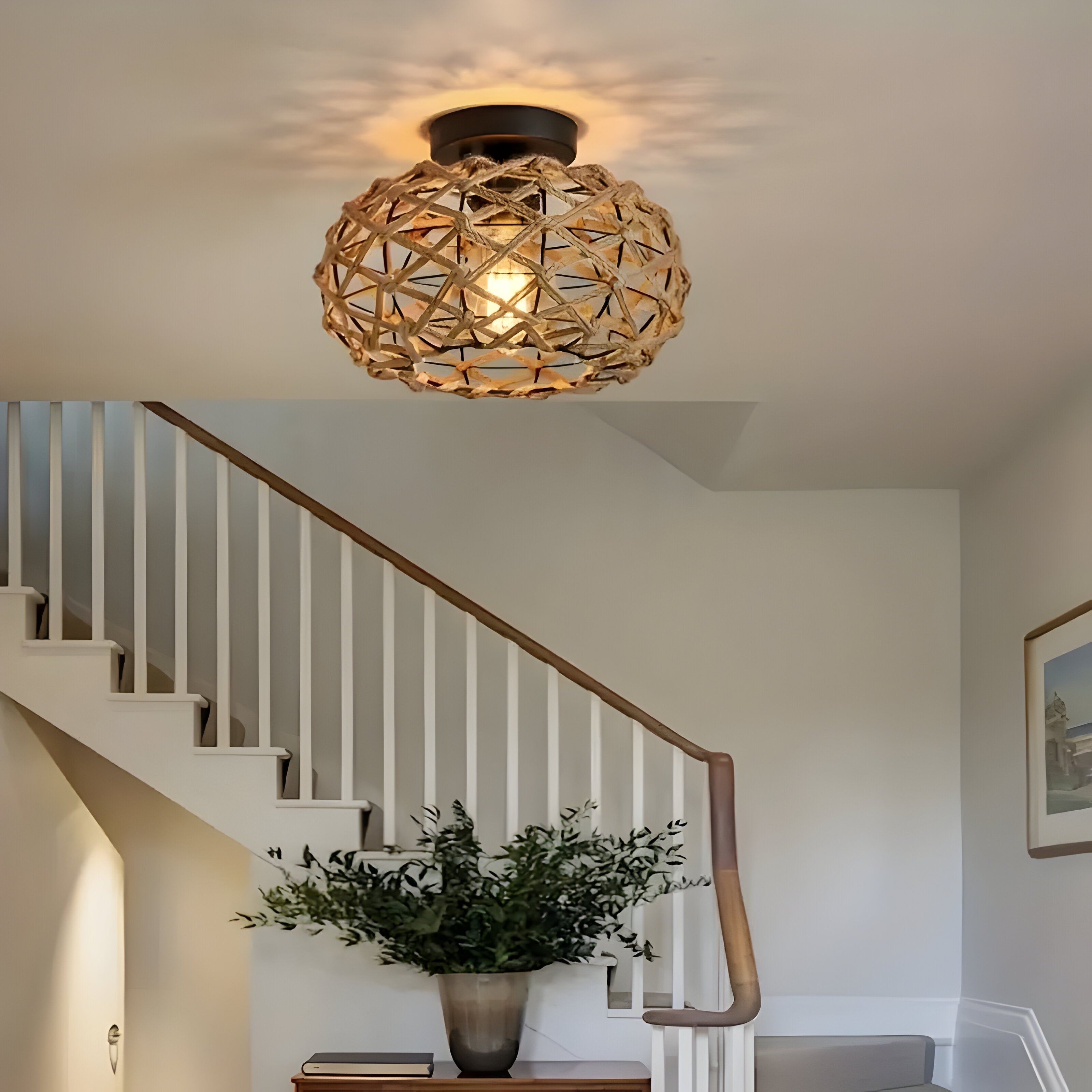 BohoGlow Nest - Kust Vävd Hamprep Bur Lampa