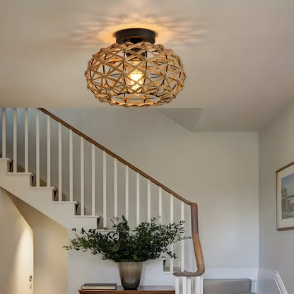 BohoGlow Nest - Kust Vävd Hamprep Bur Lampa