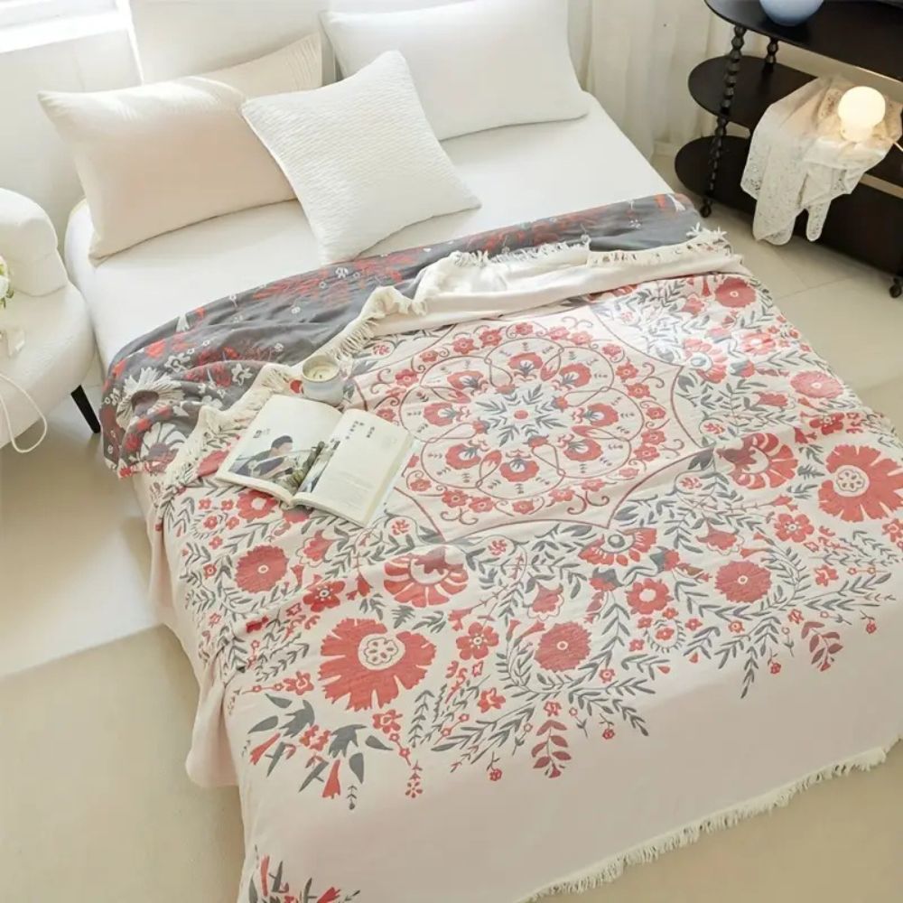 Versailles-inspired reversible floral blanket