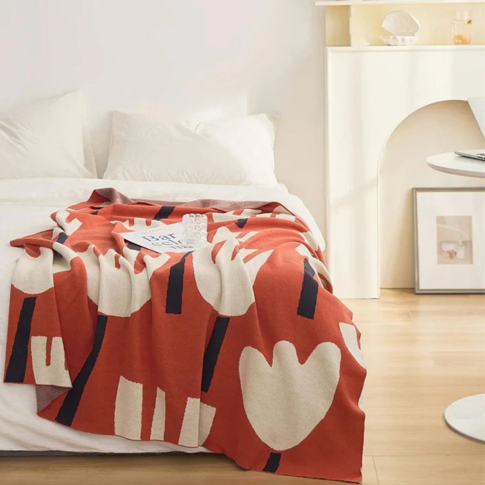 Vår Tulpan Blommig Stickad Filt