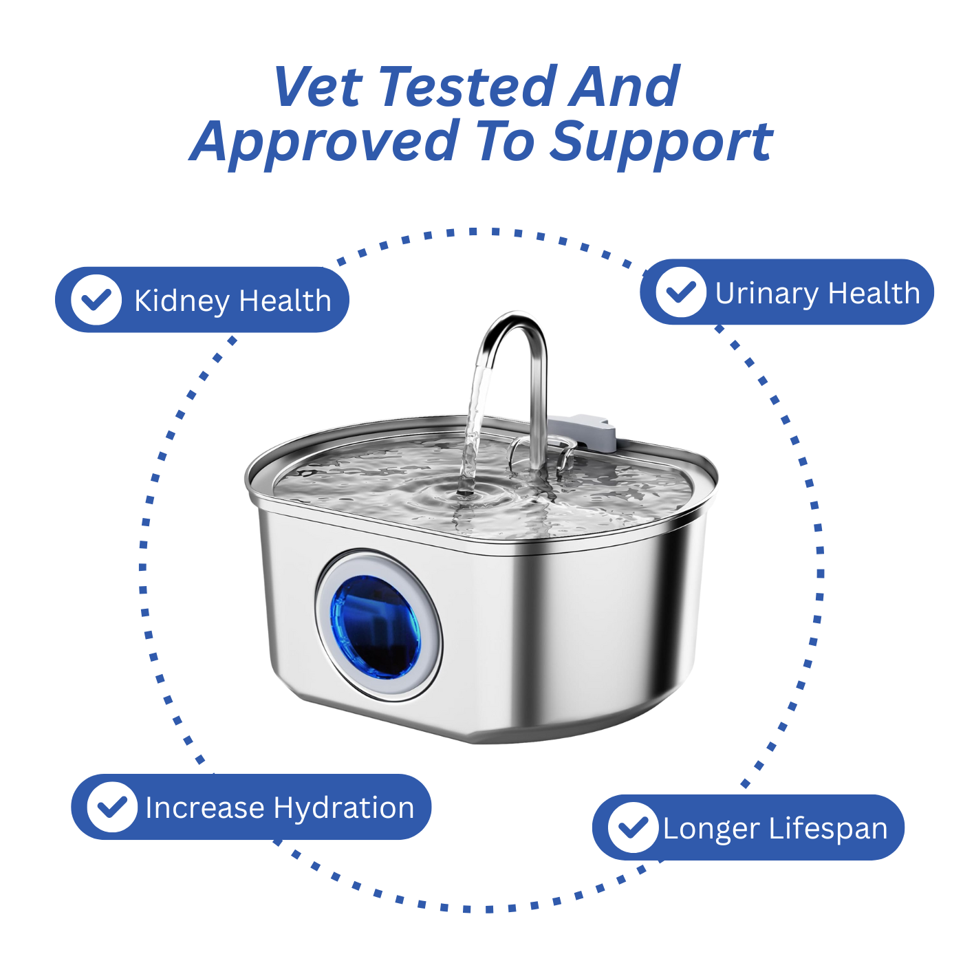 Carvallo Kattens Drickfontän i rostfritt stål | Strömmande vatten för bättre hydrering | Tyst & Hygienisk | 2,5 L kapacitet