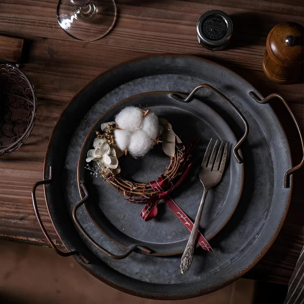 Retro Rund Metall Middagsserveringsbrickor