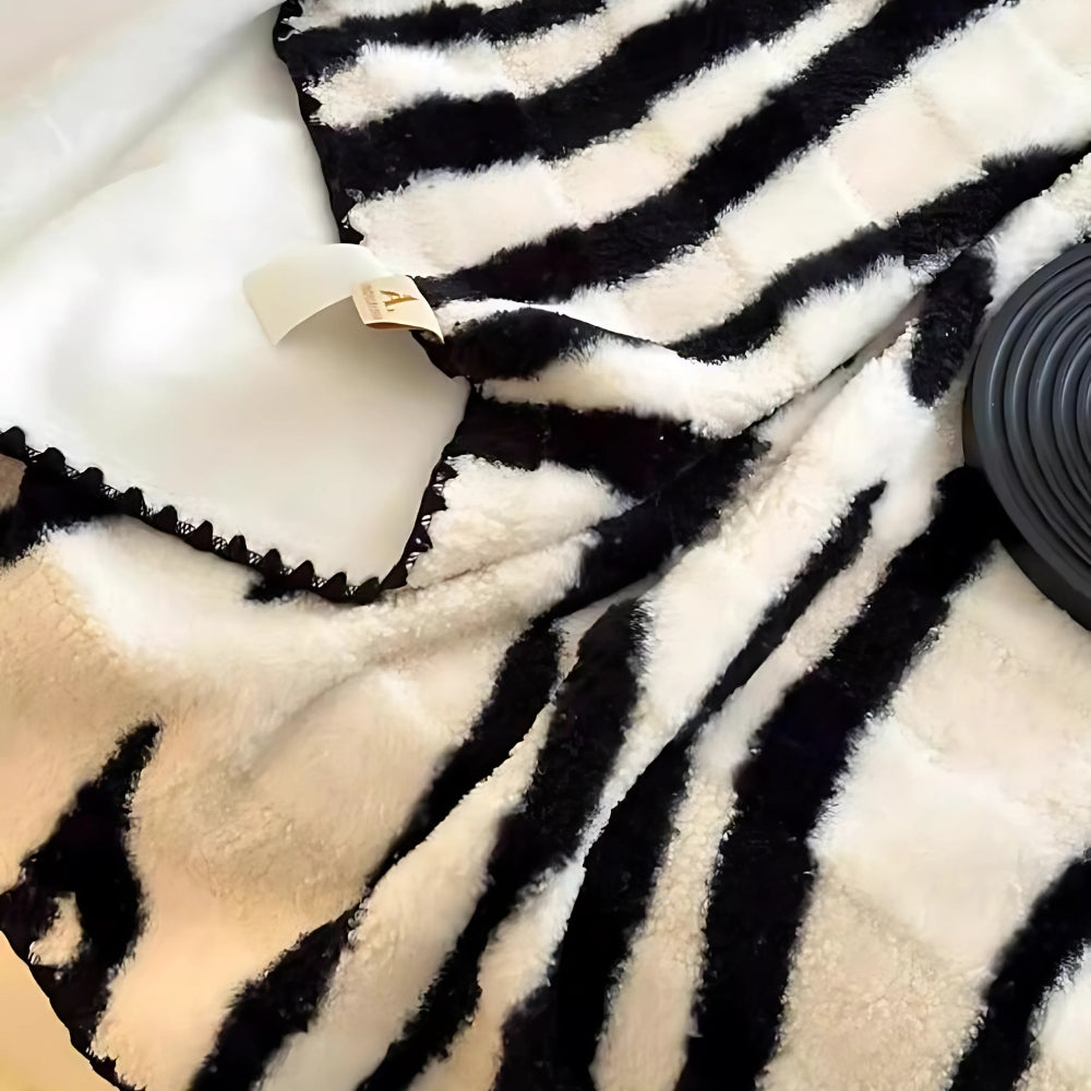Zebra Print Lyxig Fuskpälsfilt
