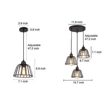 1/3-Ljuskälla Svart Liten Järnbur LED Industriell Stil Retro Kronljusstake
