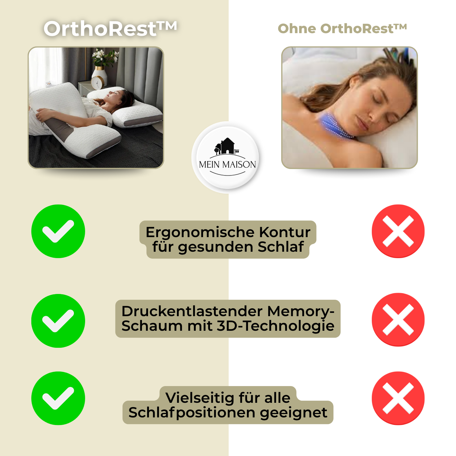 Carvallo Nackenkissen OrthoRest | Ergonomisk kontur | Minnesskum | Andningsbart