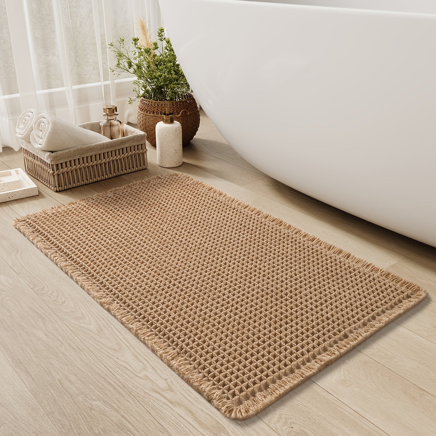 AbsorbEase WaffleMat | Ultra-absorberande badmatta med fransar