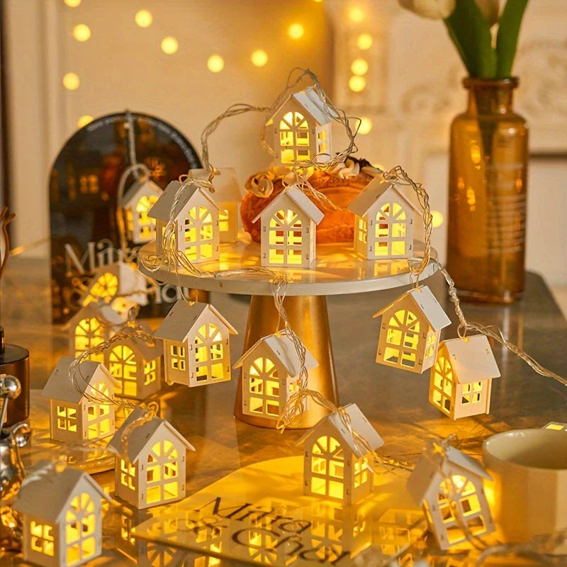 LED ljusslinga med mini-hus – Dekorativ julbelysning för inomhusbruk