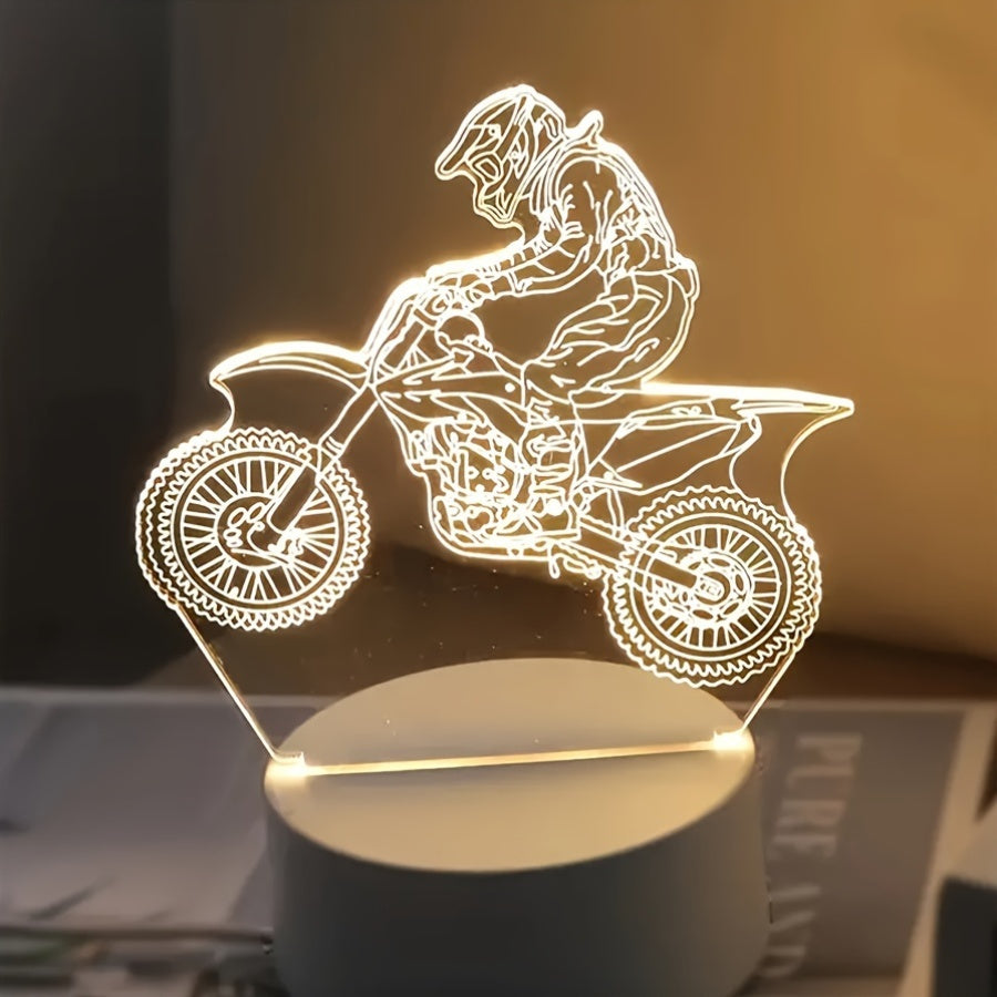 MotoLamp - 3D LED Nattlampa Motocross Tema, USB-driven Stämningsbelysning